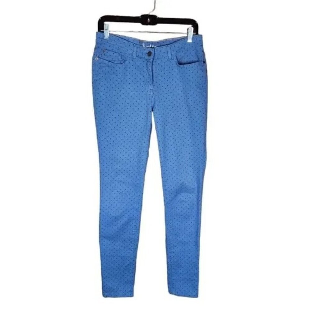 Boden Women's Skinny Jeans Blue Polka Dot Size 6 Pants mid rise cotton stretchy